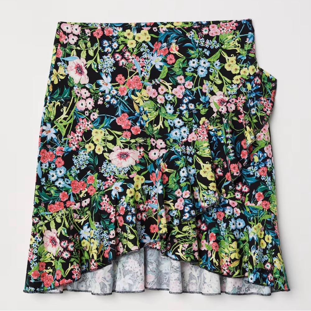 H&M Women’s Multicolor Floral High Low Ruffle Mini Skirt SZ S